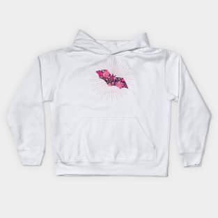 Pink vintage floral bat silhouette Kids Hoodie